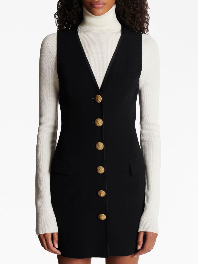 Black Sleeveless Button Front Mini Dress