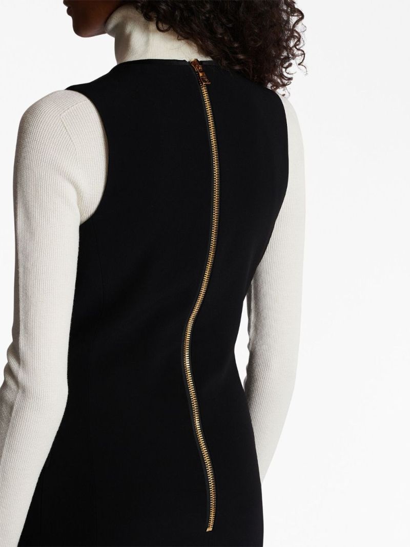 Black Sleeveless Button Front Mini Dress