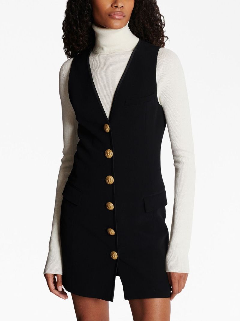 Black Sleeveless Button Front Mini Dress