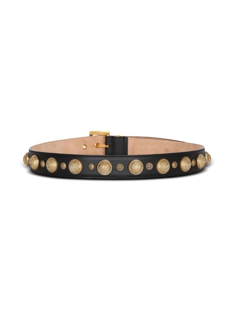 Black Coin Embellished Leather Belt
