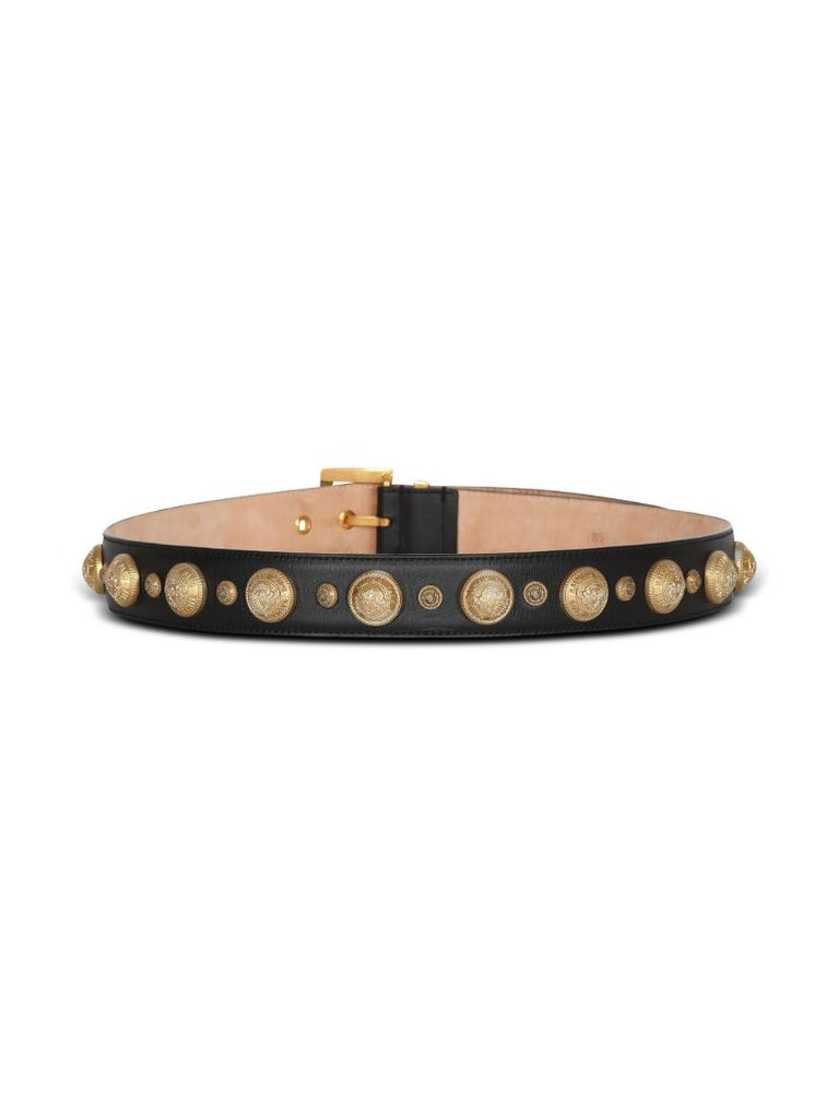 Black Coin Embellished Leather Belt