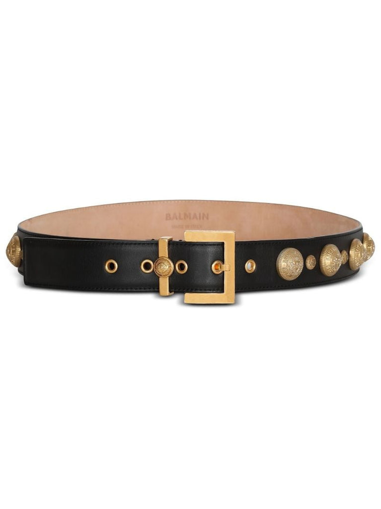 Black Coin Embellished Leather Belt