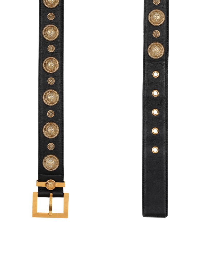 Black Coin Embellished Leather Belt