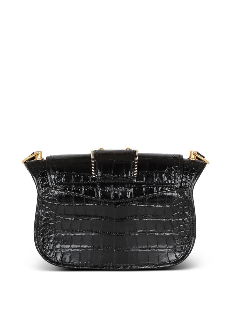 Black Blaze Mock Croc Leather Shoulder Bag
