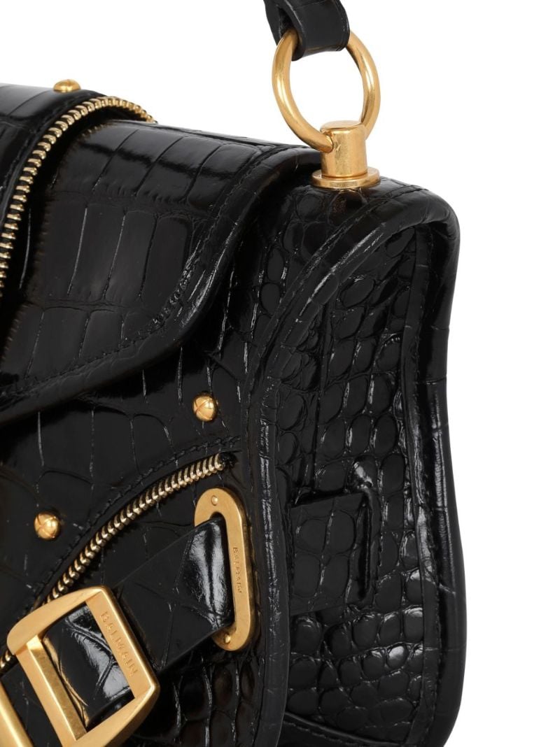 Black Blaze Mock Croc Leather Shoulder Bag