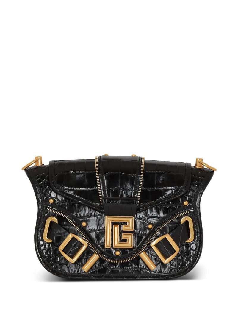 Black Blaze Mock Croc Leather Shoulder Bag