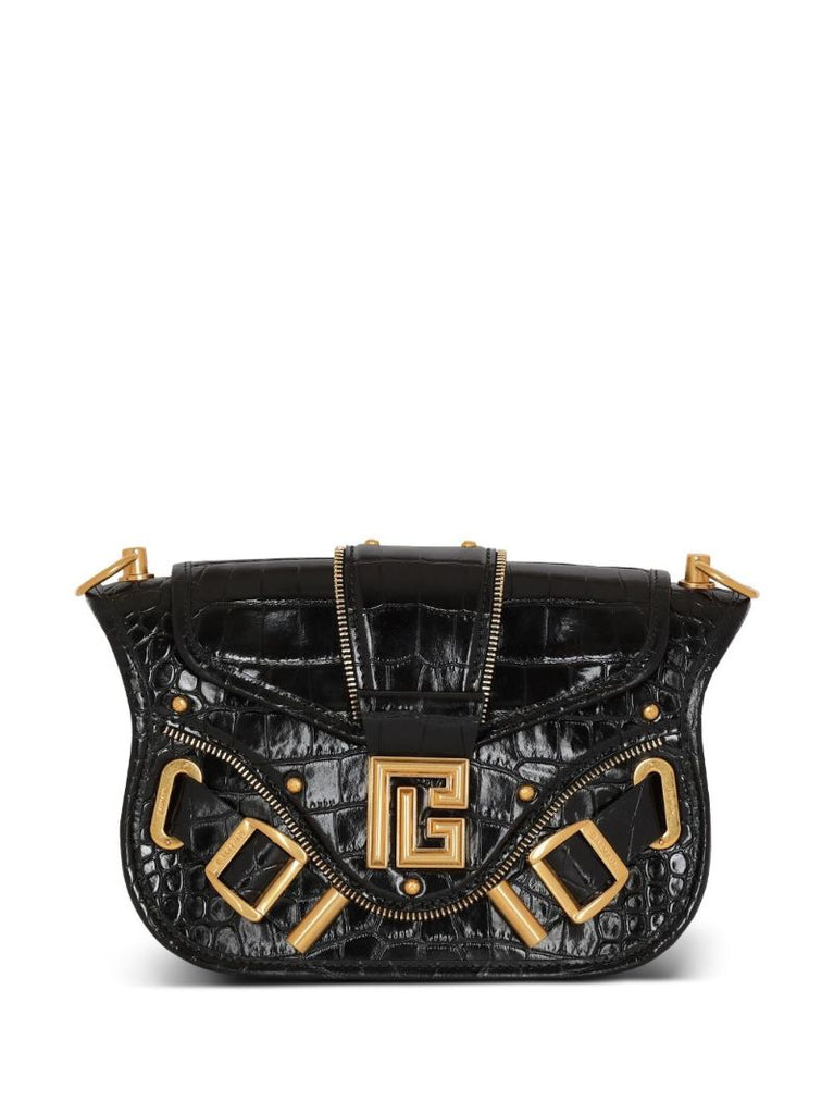 Black Blaze Mock Croc Leather Shoulder Bag