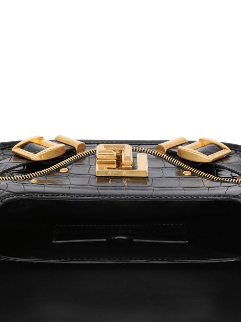 Black Blaze Mock Croc Leather Shoulder Bag