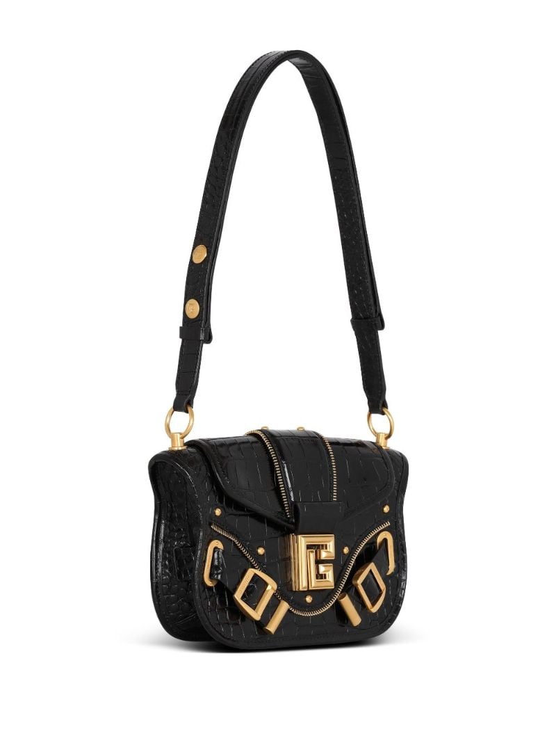 Black Blaze Mock Croc Leather Shoulder Bag