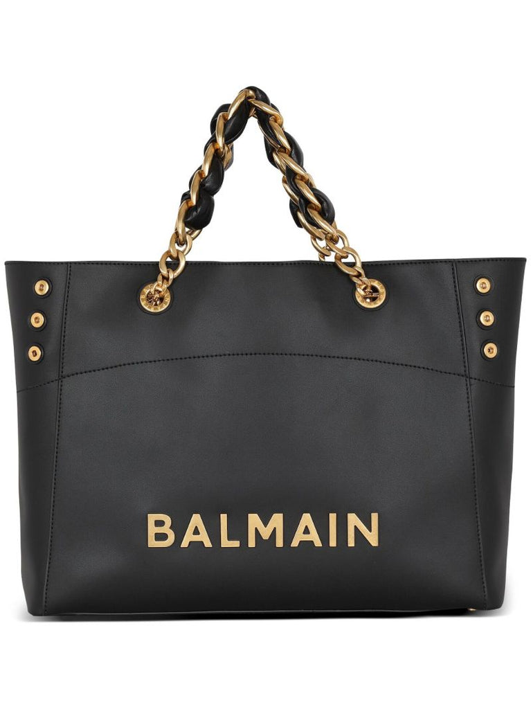 Black Logo-plaque Leather Tote Bag