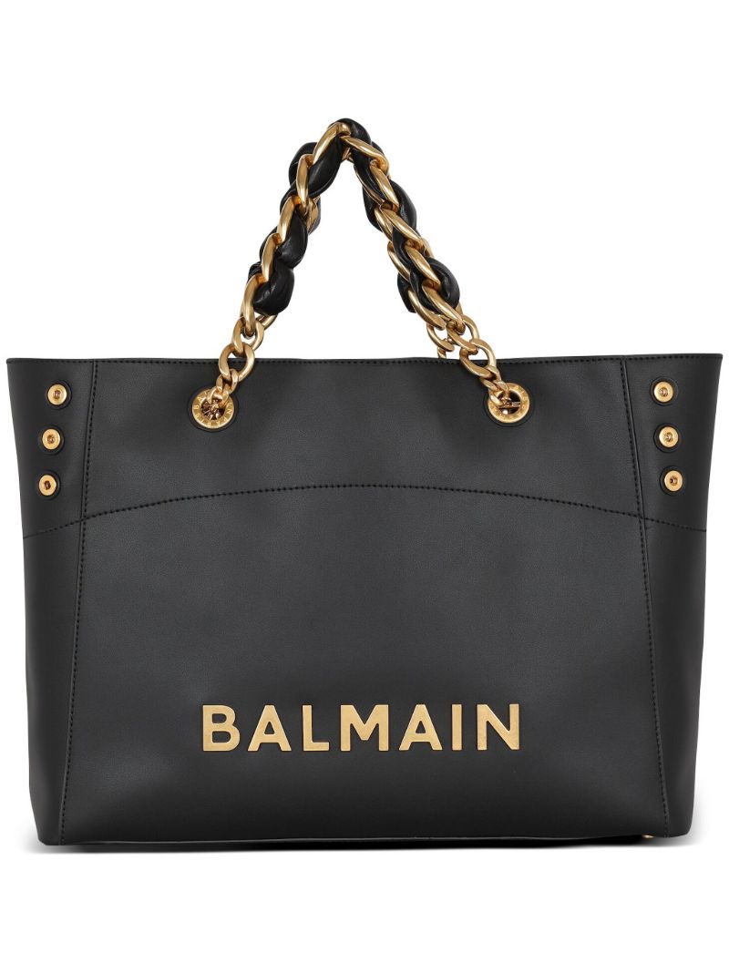 Black Logo-plaque Leather Tote Bag