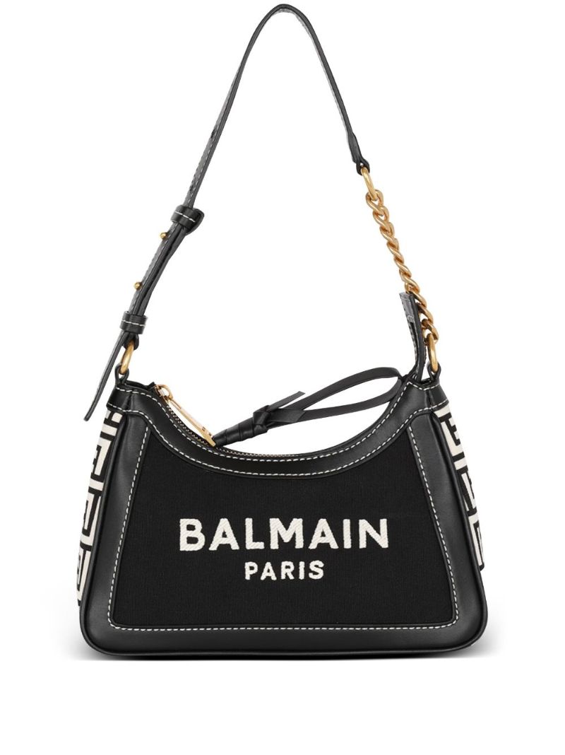 Black Leather B-army Logo Shoulder Bag
