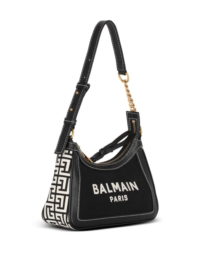 Black Leather B-army Logo Shoulder Bag