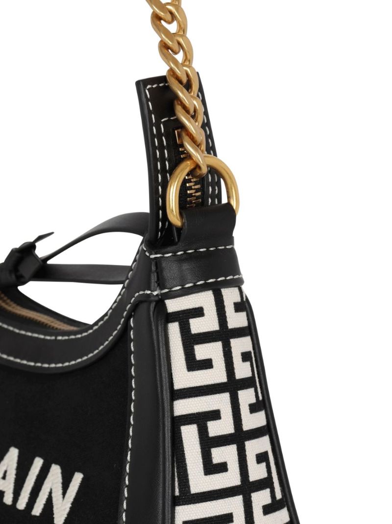 Black Leather B-army Logo Shoulder Bag