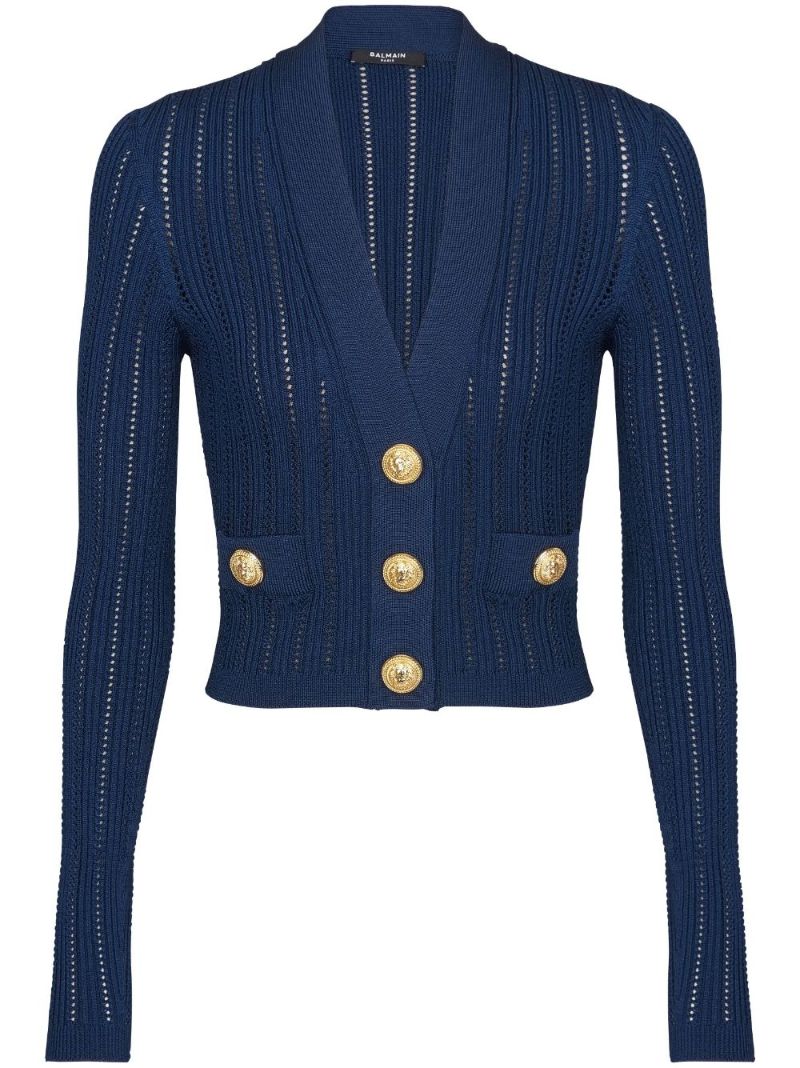 Blue V-neck Cropped Cardigan