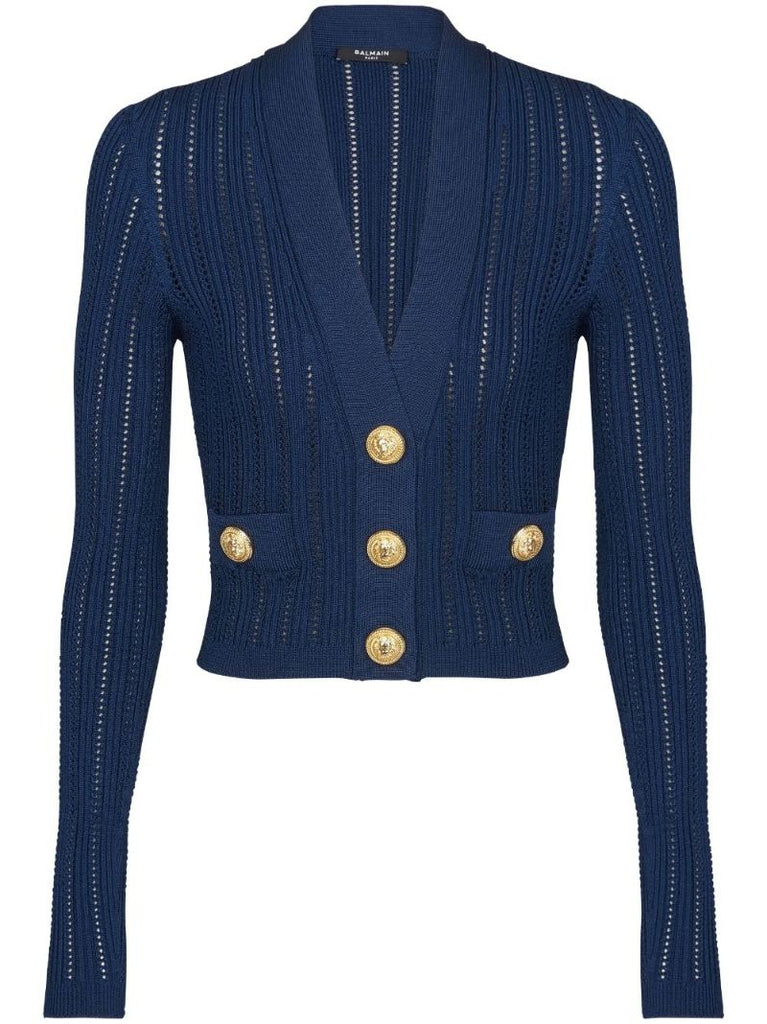 Blue V-neck Cropped Cardigan