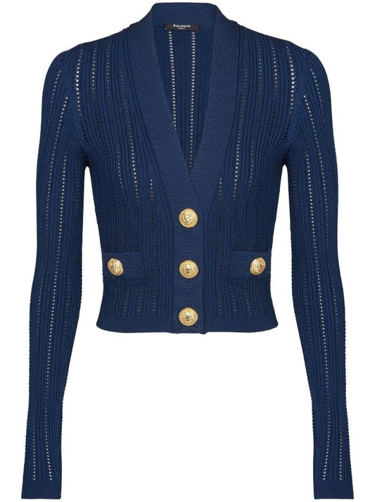 Blue V-neck Cropped Cardigan