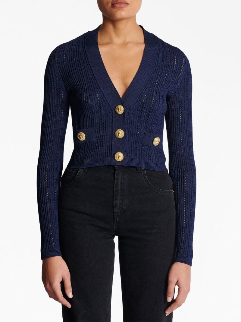 Blue V-neck Cropped Cardigan