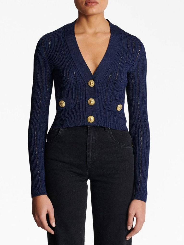 Blue V-neck Cropped Cardigan