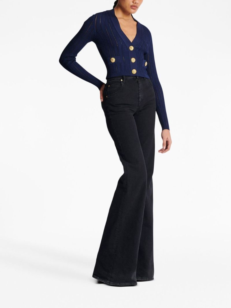 Blue V-neck Cropped Cardigan