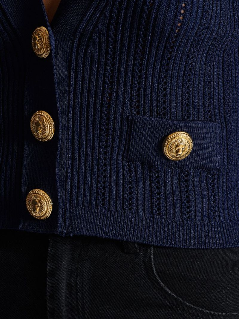 Blue V-neck Cropped Cardigan
