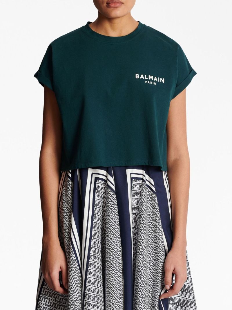 Green Logo Print Cropped T-shirt
