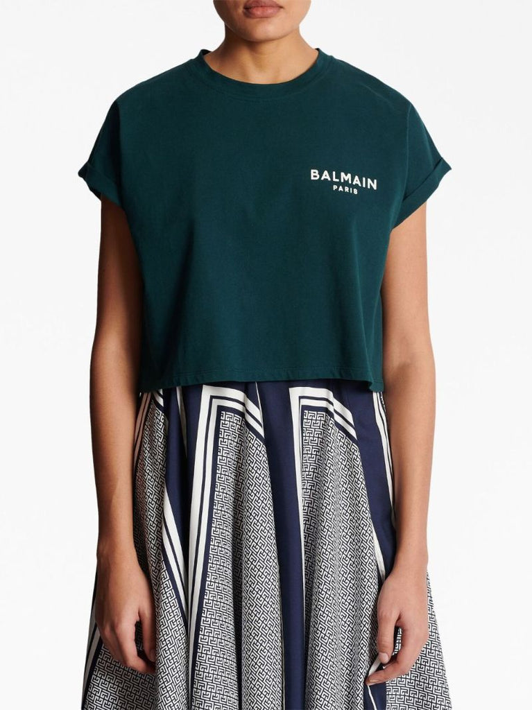 Green Logo Print Cropped T-shirt