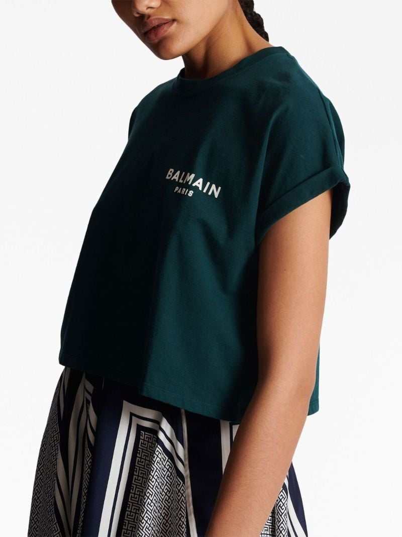 Green Logo Print Cropped T-shirt