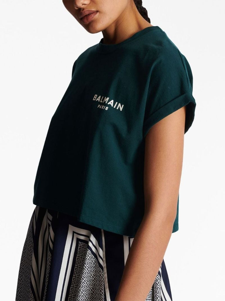 Green Logo Print Cropped T-shirt