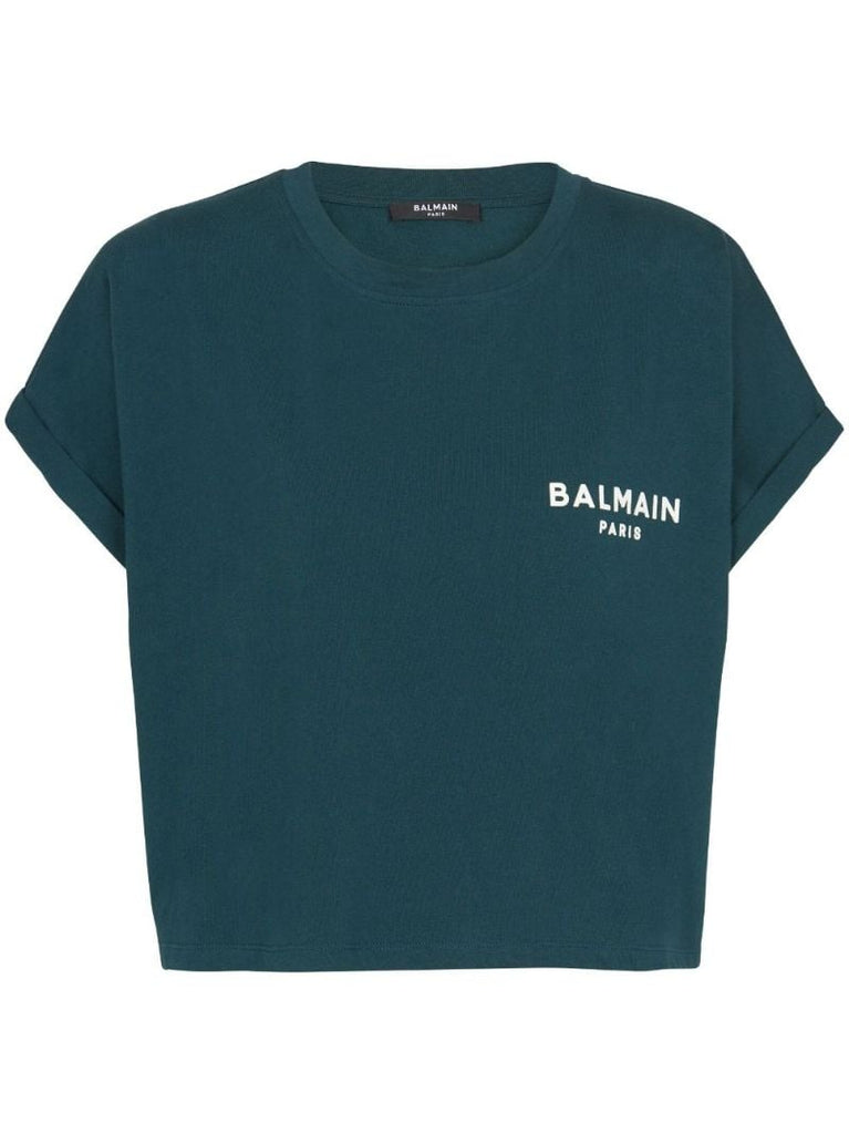 Green Logo Print Cropped T-shirt