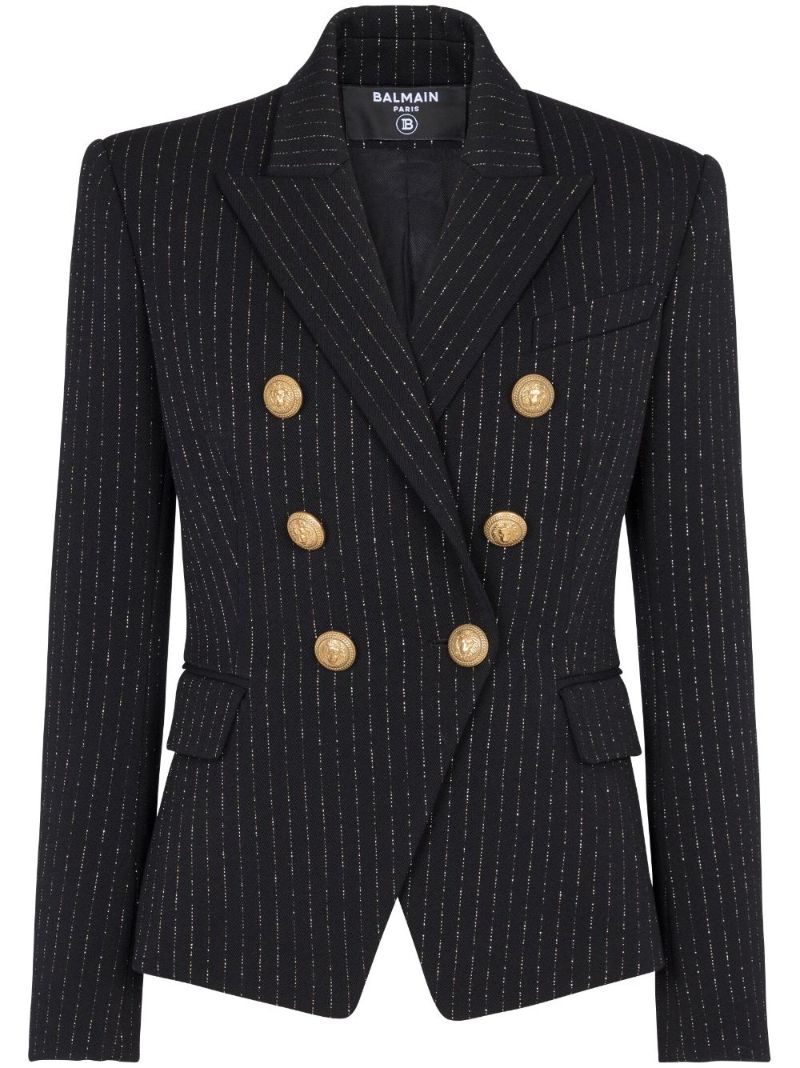 Black Lurex Pinstripe Double-breasted Blazer