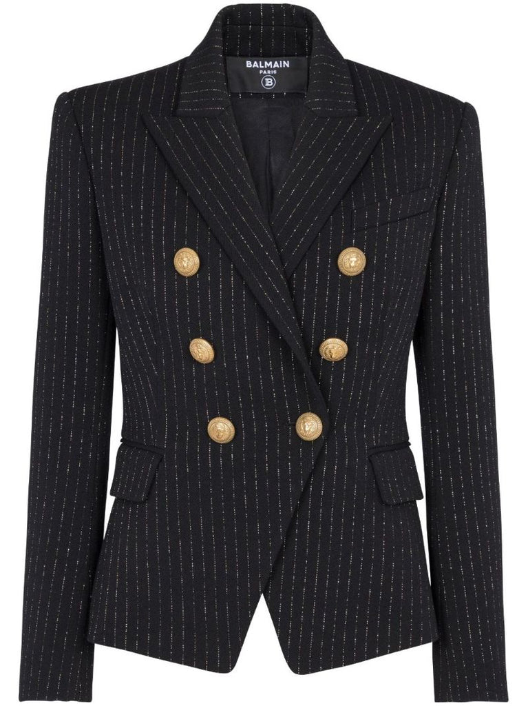 Black Lurex Pinstripe Double-breasted Blazer
