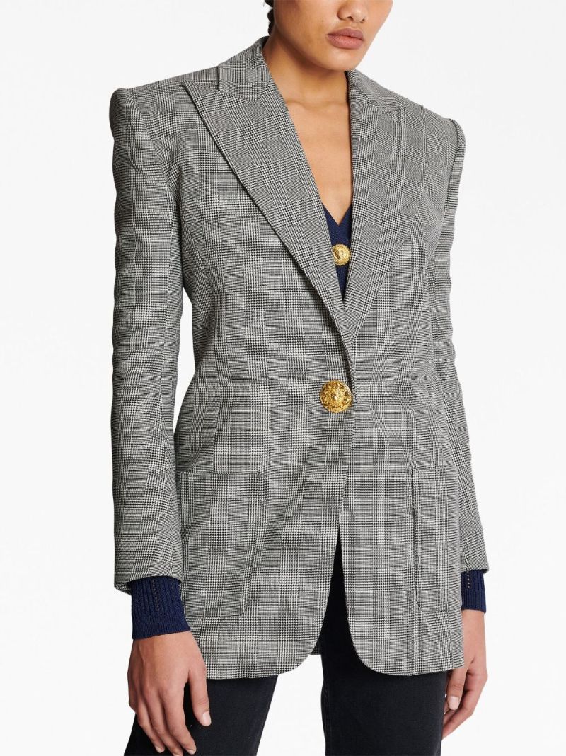 Grey Prince of Wales Check Wool Blazer