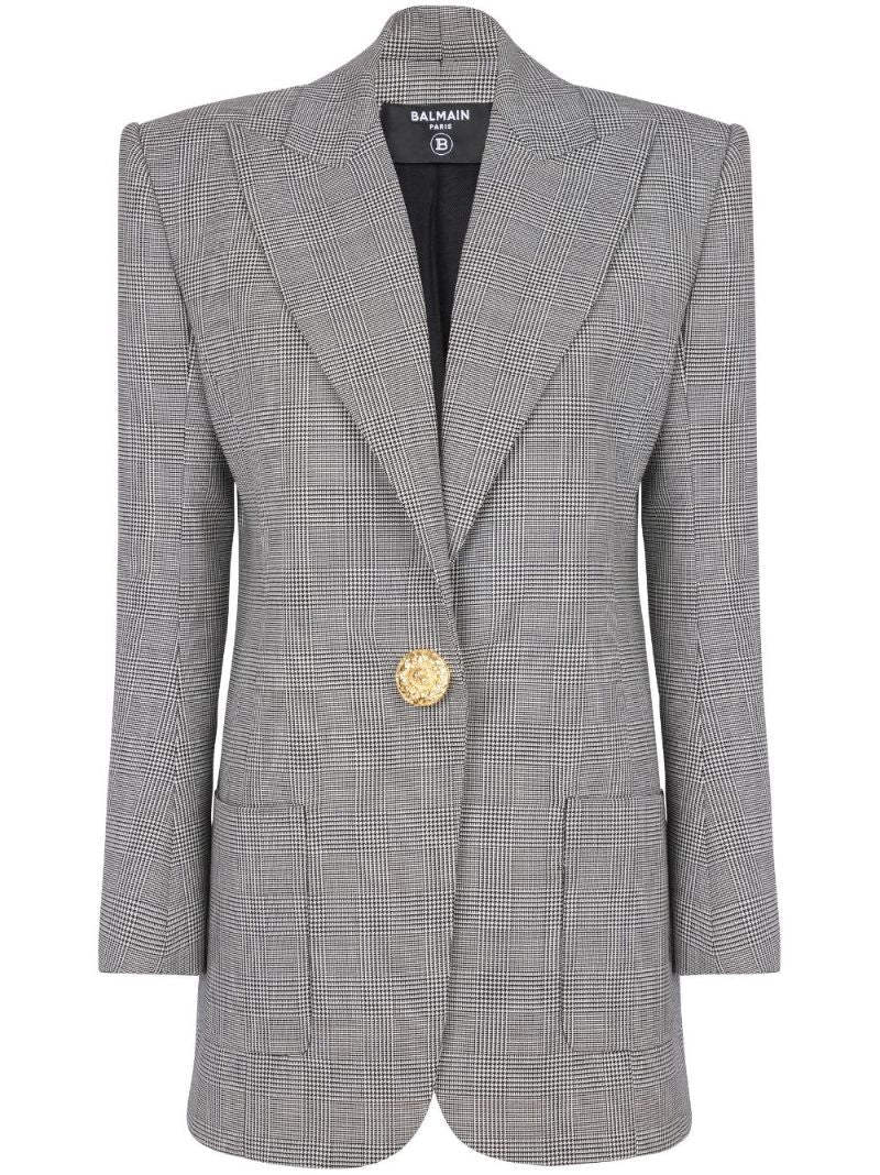 Grey Prince of Wales Check Wool Blazer
