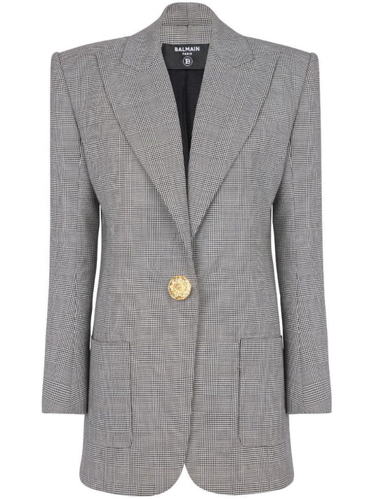 Grey Prince of Wales Check Wool Blazer