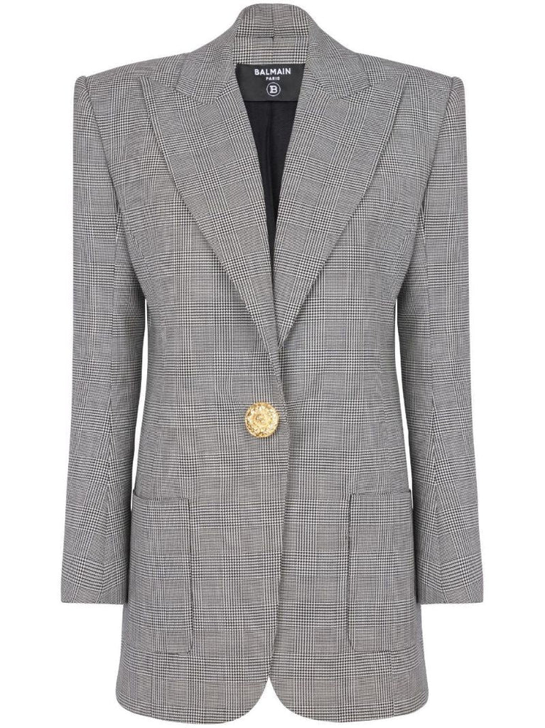 Grey Prince of Wales Check Wool Blazer