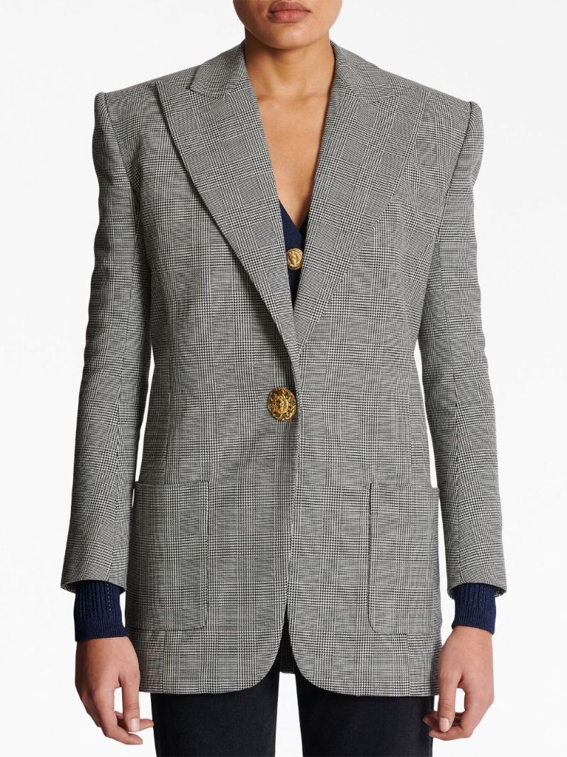 Grey Prince of Wales Check Wool Blazer