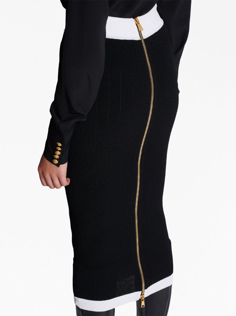 Black Contrast Trim Knit Midi Skirt