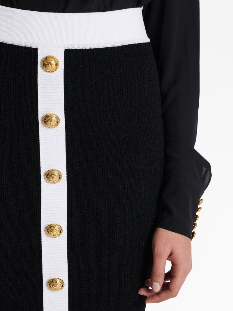 Black Contrast Trim Knit Midi Skirt