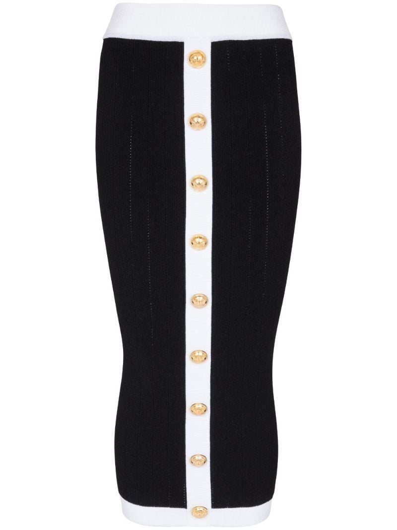 Black Contrast Trim Knit Midi Skirt