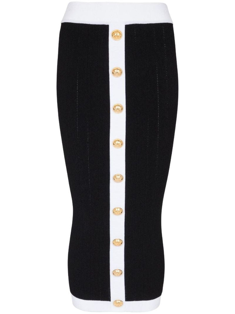 Black Contrast Trim Knit Midi Skirt