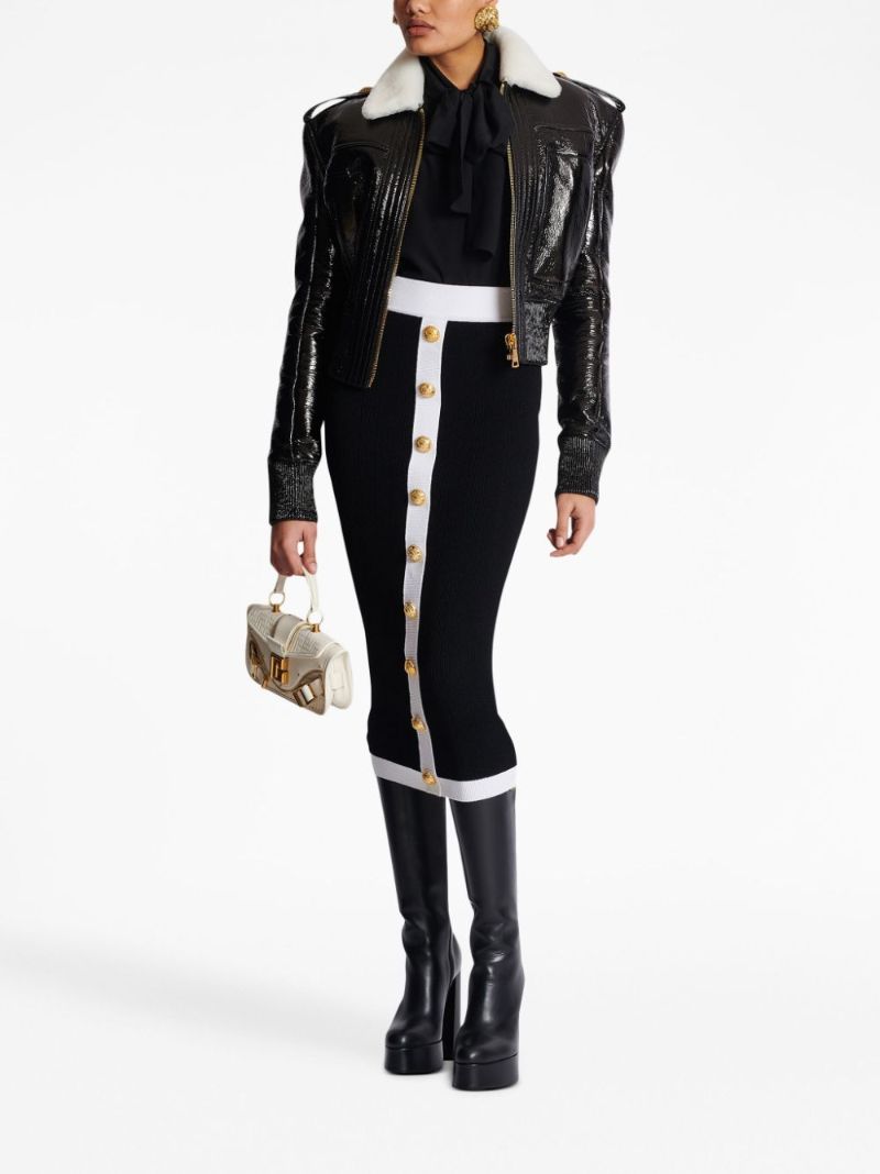 Black Contrast Trim Knit Midi Skirt