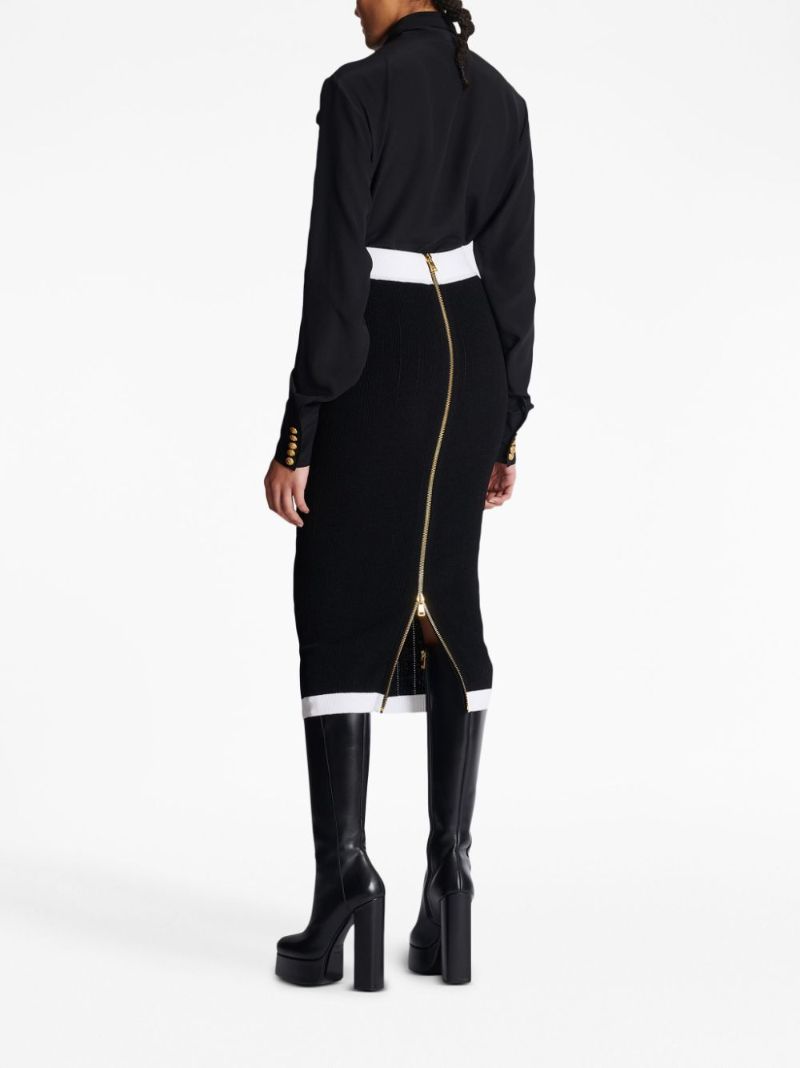 Black Contrast Trim Knit Midi Skirt