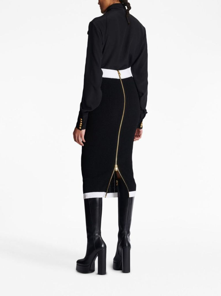 Black Contrast Trim Knit Midi Skirt