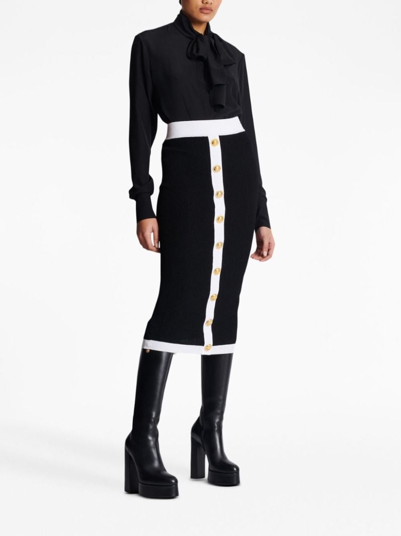 Black Contrast Trim Knit Midi Skirt