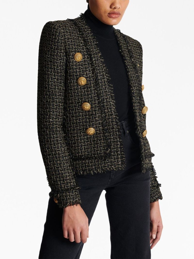 Black Fringed Tweed Blazer