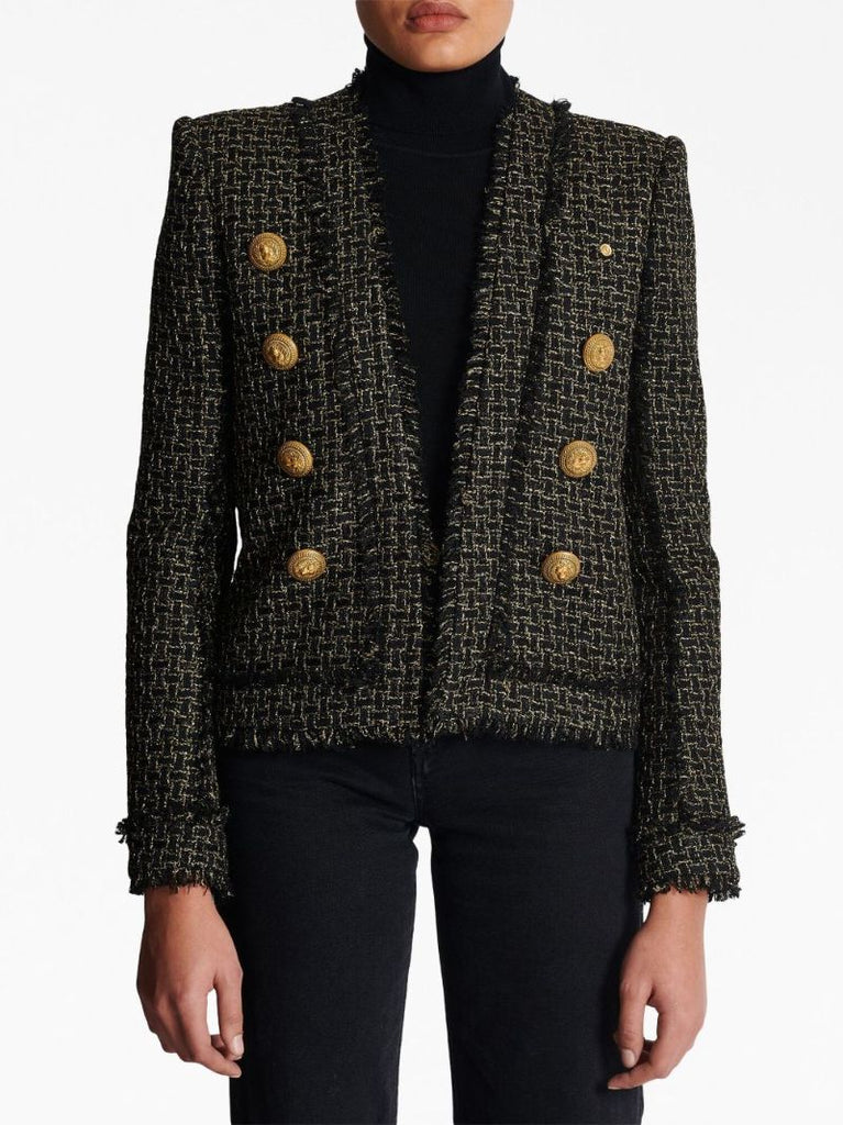 Black Fringed Tweed Blazer
