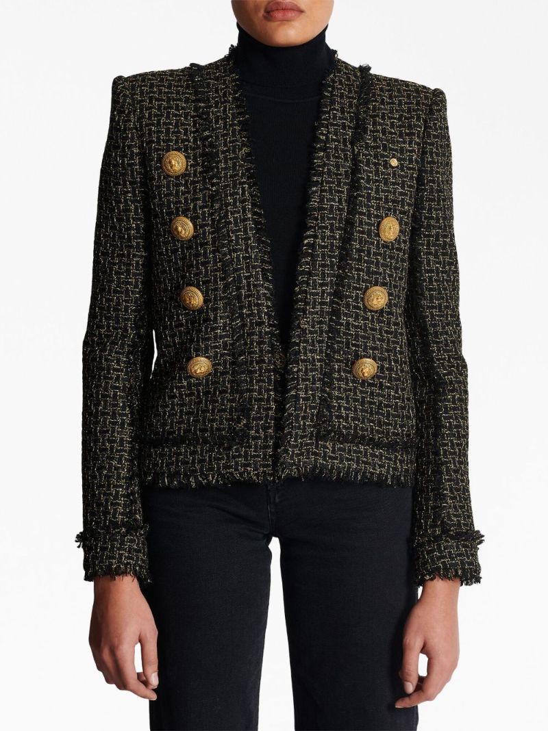 Black Fringed Tweed Blazer