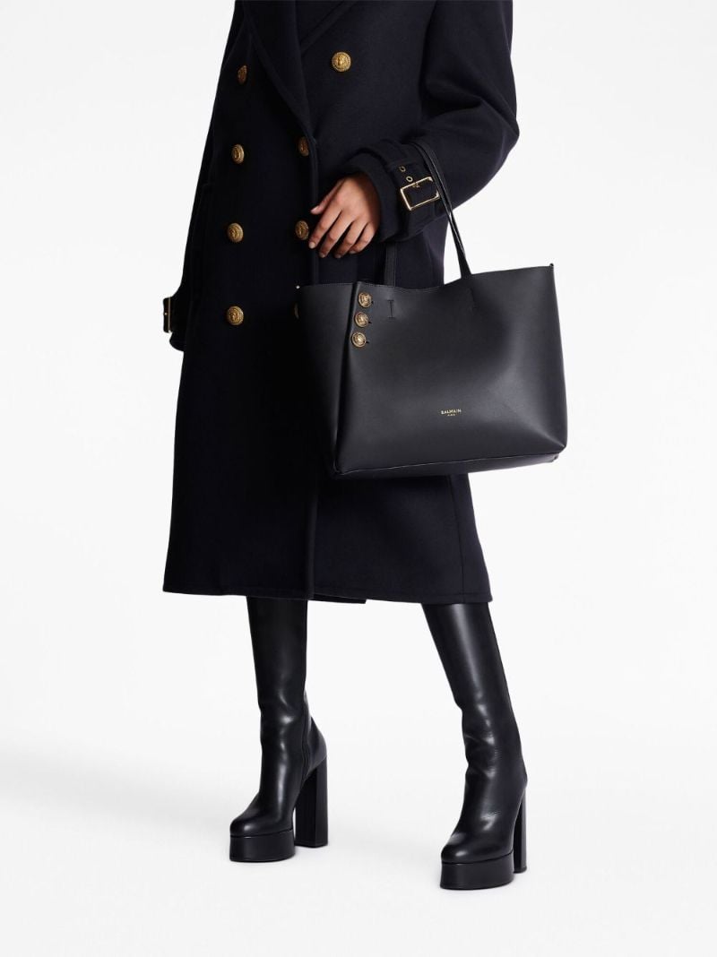 Black EmblÃ_x0083_Â¨me Leather Tote Bag