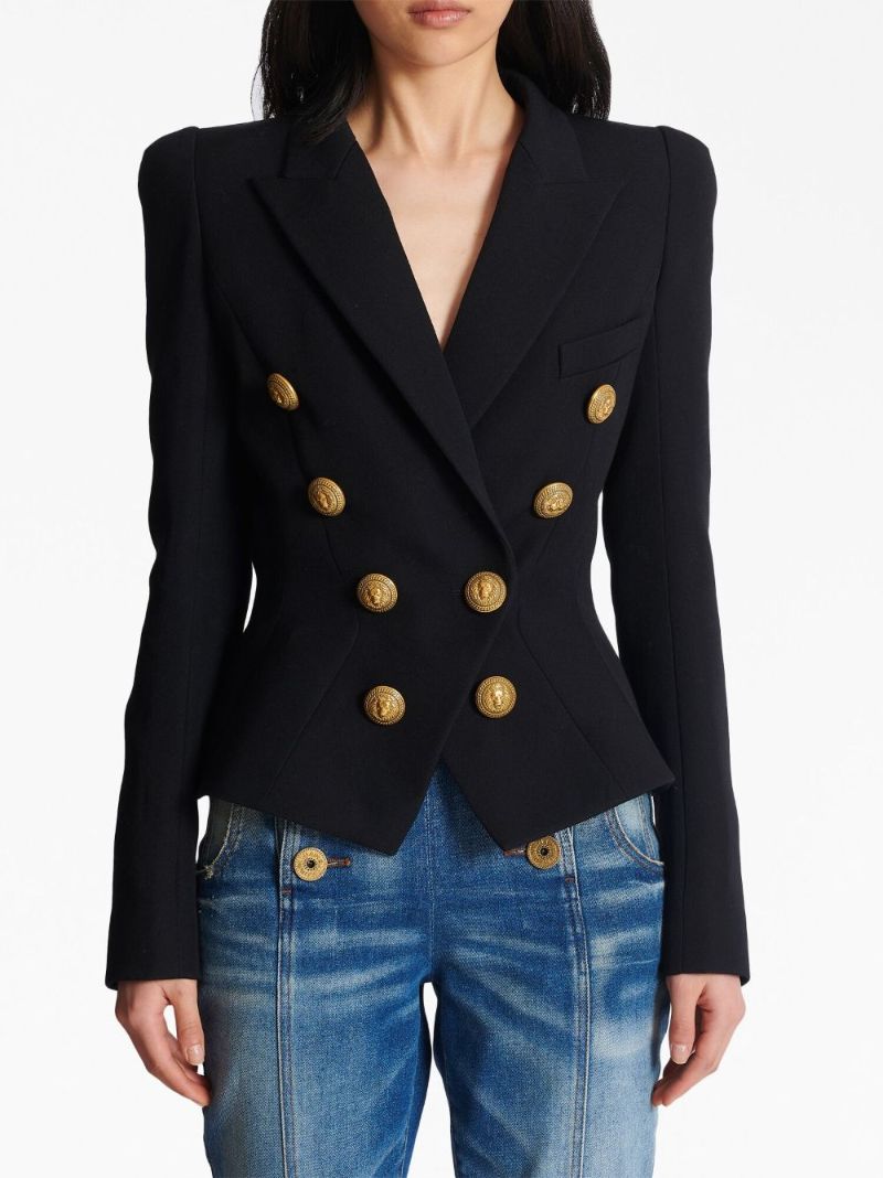 Black Wool Double-breasted Blazer